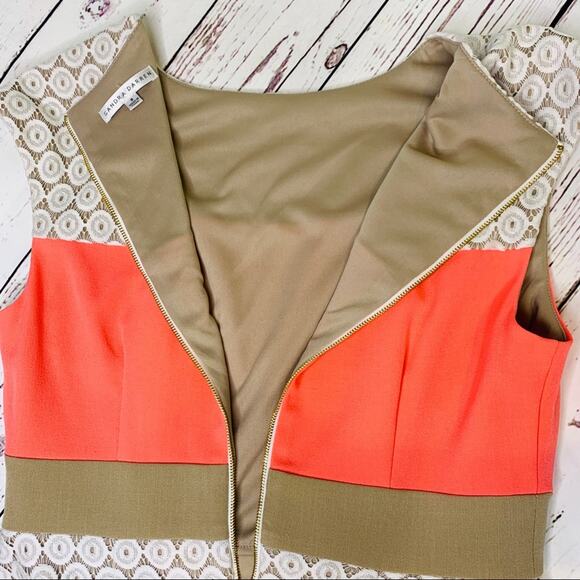 Sandra Darren neon coral white beige lace sheath - Picture 14 of 14